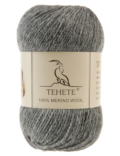 TEHETE 100 % Merinowolle, Garn zum Stricken, 3-lagig, luxuriöses, warmes, weiches, leichtes Häkelgarn (Grau, 1 Knäuel) von TEHETE