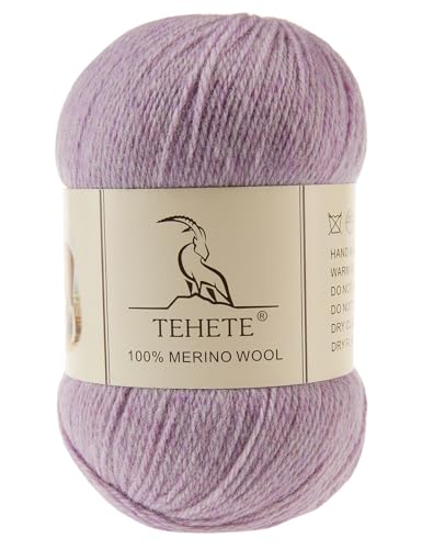 TEHETE 100 % Merinowolle, Garn zum Stricken, 3-lagig, luxuriöses, warmes, weiches, leichtes Häkelgarn (Hellviolett, 1 Knäuel) von TEHETE