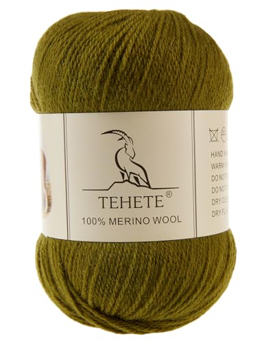 TEHETE 100 % Merinowolle, Garn zum Stricken, 3-lagig, luxuriöses, warmes, weiches, leichtes Häkelgarn (Qiuxiang-Grün, 1 Knäuel) von TEHETE