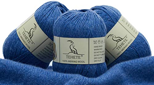 TEHETE 100% Merinowolle Garn zum Stricken, 50g x 3 Bälle Häkelgarn Schurwolle, 250 Metern 3-fädig,weich und seidig,Blauviolett von TEHETE