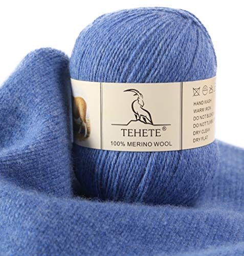 TEHETE 100% Merinowolle Garn zum Stricken, Häkelgarn Schurwolle, 250 Metern 3-fädig 50g per Knäuel,weich und seidig,Blauviolett von TEHETE