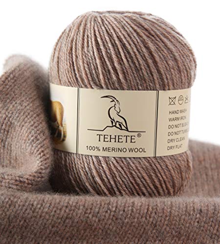 TEHETE 100% Merinowolle Garn zum Stricken, Häkelgarn Schurwolle, 250 Metern 3-fädig 50g per Knäuel,weich und seidig,Braun von TEHETE