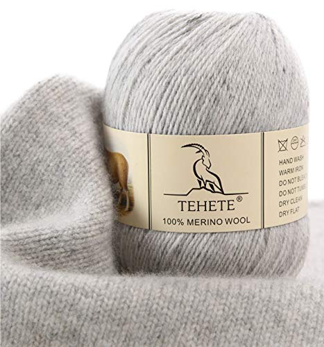 TEHETE 100% Merinowolle Garn zum Stricken, Häkelgarn Schurwolle, 250 Metern 3-fädig 50g per Knäuel,weich und seidig,Grau von TEHETE