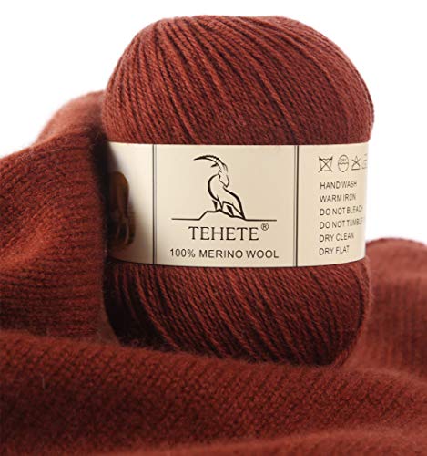 TEHETE 100% Merinowolle Garn zum Stricken, Häkelgarn Schurwolle, 250 Metern 3-fädig 50g per Knäuel,weich und seidig,Karamell von TEHETE