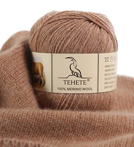 TEHETE 100% Merinowolle Garn zum Stricken, Häkelgarn Schurwolle, 250 Metern 3-fädig 50g per Knäuel,weich und seidig,Khaki von TEHETE