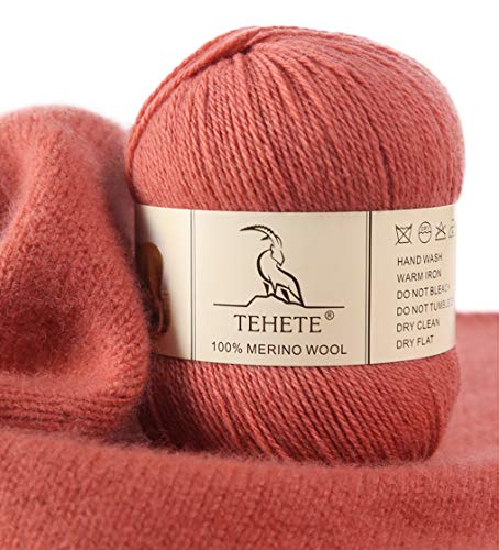 TEHETE 100% Merinowolle Garn zum Stricken, Häkelgarn Schurwolle, 250 Metern 3-fädig 50g per Knäuel,weich und seidig,Rosa von TEHETE