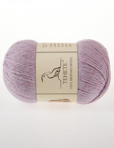 TEHETE 100 % Merinowolle zum Stricken, 3-lagig, luxuriöses, warmes, weiches, leichtes Häkelgarn (Hellviolett, 3 Balsl) von TEHETE