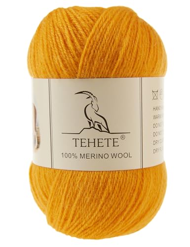 TEHETE Garn aus 100 % Merinowolle zum Stricken, 3-lagig, luxuriöses, warmes, weiches, leichtes Häkelgarn (Ingwer, 1Knäuel) von TEHETE