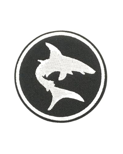 Runde Haifisch-Stickerei-Flicken zum Aufbügeln oder Aufnähen, bestickte Applikation für Kleidung, Hut, Rucksack, T-Shirts, Jacke, Jeans, dekoratives Emblem von TEKISTO