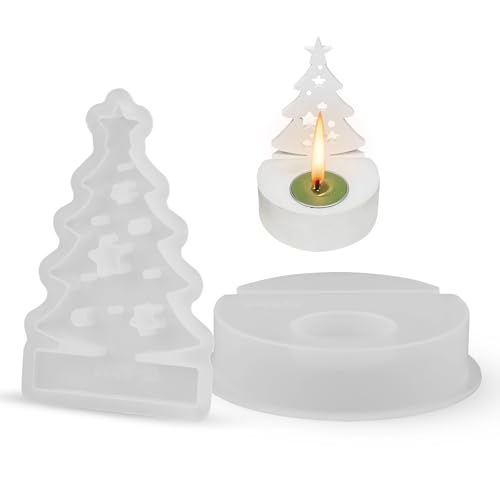 Gießformen Silikon Weihnachten Silikonform Kerzenständer Weihnachtsbaum mit Kerzenständern Weihnachtliche Tischdekoration für Teelichter Kerzenhalter Halterung Stern von TEKONDA