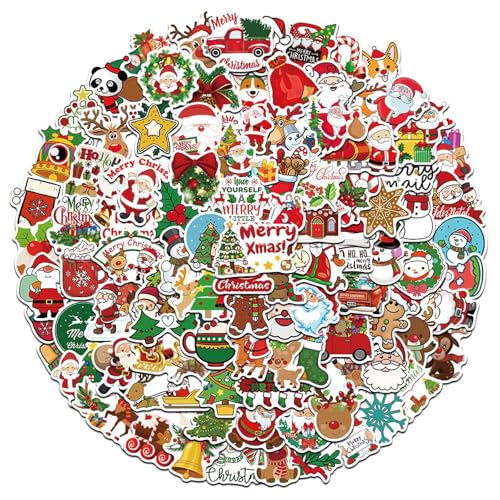 TELAIN 100 Stück Weihnachtsaufkleber Set Weihnachtsdesign Vinyl Wasserdichte Sticker Für Kinder Schulkinder Partydekoration von TELAIN