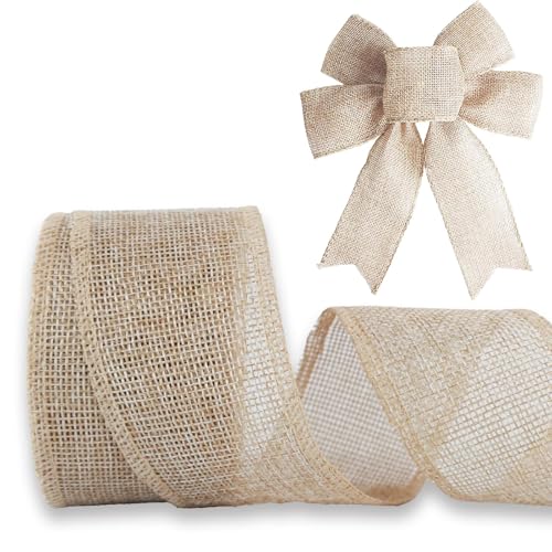 TELAIN Sackleinenband 1,5 Zoll x 10 Yards, Natürliches Leinengewebe DIY Handgemachtes Band für Kranz, Geschenkverpackung, Feiertagsdekoration, Jute Leinenband von TELAIN