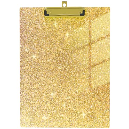 Niedliches Glitzer-Klemmbrett, Standard-A4, Briefgröße, 31 x 22,1 cm, Kunststoff-Acryl-Klemmbretter mit flachem Profil, Goldclip für Lehrer, Frauen, Klassenzimmer, Büro (Gold) von TELOENCE