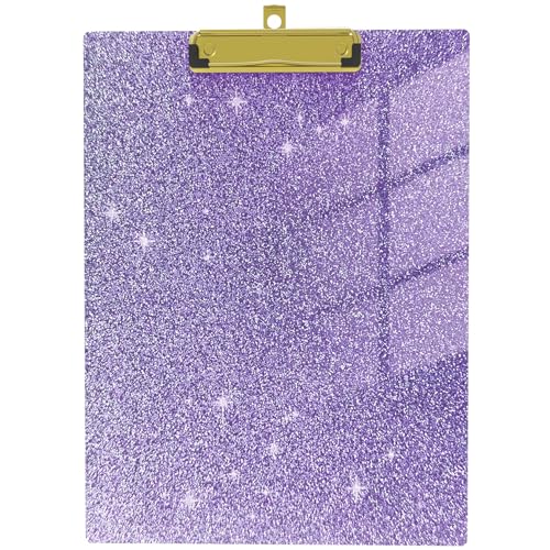 Niedliches Glitzer-Klemmbrett, Standard-A4, Briefgröße, 31 x 22,1 cm, Kunststoff-Acryl-Klemmbretter mit flachem Profil, goldfarbener Clip für Lehrer, Frauen, Klassenzimmer, Büro (lila) von TELOENCE