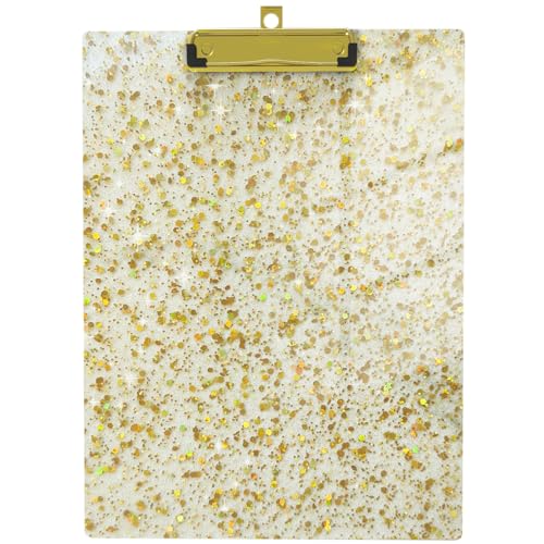 Niedliches Glitzer-Klemmbrett, Standard-A4, Briefgröße, 32 x 22,9 cm, Kunststoff-Acryl-Klemmbretter mit flachem Profil, Goldclip für Lehrer, Frauen, Klassenzimmer, Büro (funkelndes Gold) von TELOENCE