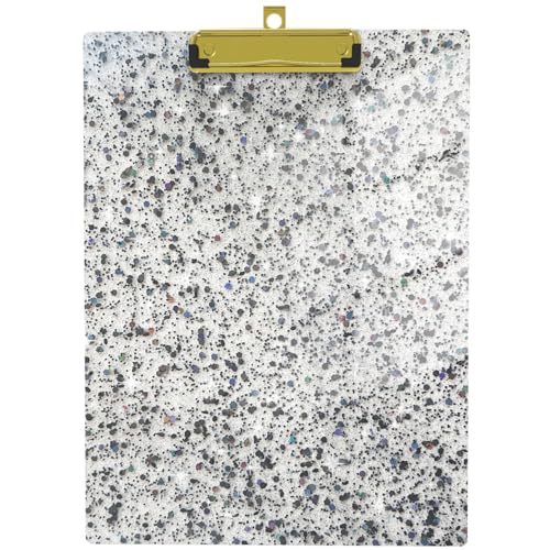 Niedliches Glitzer-Klemmbrett, Standard-A4, Briefgröße, 32 x 22,9 cm, Kunststoff-Acryl-Klemmbretter mit flachem Profil, goldfarbener Clip für Lehrer, Frauen, Klassenzimmer, Büro (funkelndes Schwarz) von TELOENCE