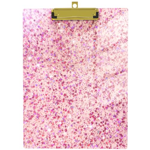 Niedliches Glitzer-Klemmbrett, Standard-A4, Briefgröße, 32 x 22,9 cm, Kunststoff-Acryl-Klemmbretter mit flachem Profil, goldfarbener Clip für Lehrer, Frauen, Klassenzimmer, Büro (funkelndes Rosa) von TELOENCE