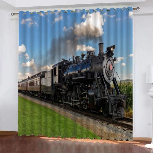 TEMLAN Alter Dampfzug Ösen Verdunkelungsvorhänge Retro-Zug Vorhang Blickdicht Vorhänge für Wohnkultur für Zimmer/Büro Schlafzimmer (200 x 214 cm) von TEMLAN