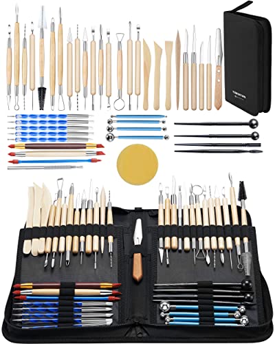 Töpfer-Ton-Modellierwerkzeuge, 44 Doppelseitige Professionelles Tonwerkzeug Töpferwerkzeug-Set mit Tragetasche für Keramik-Ton-Sculpting Tools, Modelierwerkzeugset, Pottery Sculpting Tools von TEMONTIAN