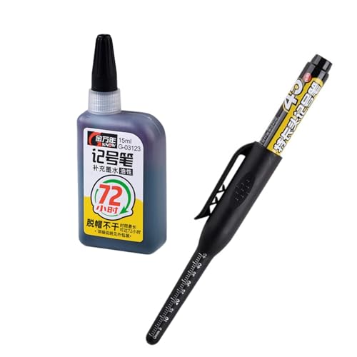 TEMOOUES Long Head Marker Pen with Scale Black Redness Blue, Long Tip Carpenter Marker with 45mm Long Tip for Woodworking Marking von TEMOOUES