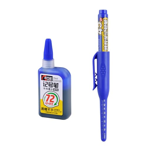 TEMOOUES Long Head Marker Pen with Scale Black Redness Blue, Long Tip Carpenter Marker with 45mm Long Tip for Woodworking Marking von TEMOOUES