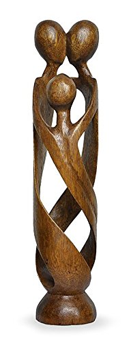 TEMPELWELT Deko Figur Dreiheit Familie 40 cm, Holz gewachst, Holzfigur Mutter Vater Kind, Kunsthandwerk Bali handgefertigt Unikat von TEMPELWELT