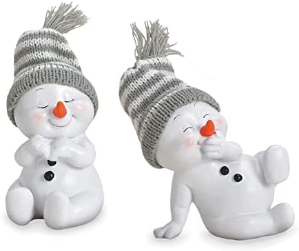 Deko Figur Schneemann sitzend im 2er Set je 11 cm, Polystein weiß mit Wintermütze Textil Wolle, Dekofigur Schneemannfigur geeist Winterdeko Winter Weihnachten… von TEMPELWELT