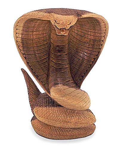 TEMPELWELT Deko Figur Kobra aus Soar Holz braun, Höhe 15 cm groß, Holzfigur Statue Schlange Symbol von Fruchtbarkeit und Leben, Kunsthandwerk aus Bali handgefertigt von TEMPELWELT