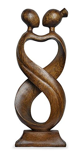 TEMPELWELT Deko Figur Statue Harmonie stehend aus Soar Holz braun, Höhe 40 cm, Holzfigur Skulptur Paar Frau Mann Kunsthandwerk aus Bali handgefertigt von TEMPELWELT