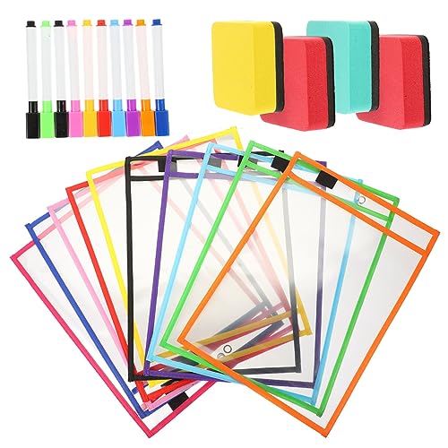 TEMPNAP 1 Satz trocken abwischbarer Beutel Etiketten Clips Schubladen Druckknöpfe Gel school supplies schulzubehör Klare, trocken abwischbare Tasche transparente Aktentasche PVC Colorful von TEMPNAP