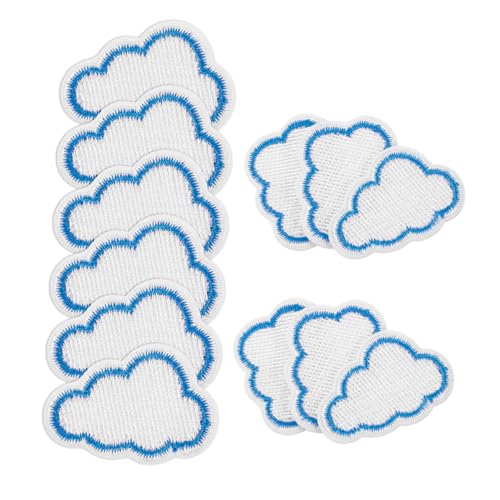 TEMPNAP 1set Gestickte Stoff Aufkleber Kleidungsflicken Stickflicken Aufbügeln Flicken Für Kleidung Cloud-patch Gestickte Aufnäher Blue Stickgarn 12pcs von TEMPNAP