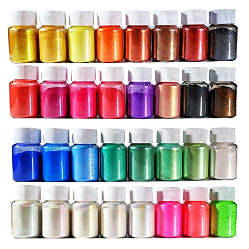 TENCOCO 1 Set handgefertigtes perlmuttartiges natürliches Glimmermineralpulver in Kosmetikqualität, Epoxidharz-Farbstoff, Perlpigment für Kerzenseife, 32 Farben von TENCOCO