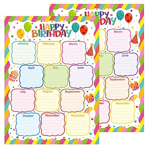 2 Stück Happy Birthday Poster Diagramm Geburtstagskalender Diagramme Klassenzimmer Pinnwand Dekorationen 43,2 x 58,2 cm (weiß) von TENDFINE