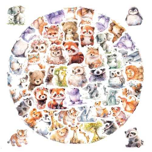 100 Stück Sticker Kinder,Sticker Tiere,mit Niedlichen Aquarellen Tiere Motiven,Cute Stickers,Ästhetische Wasserfest Tiere Sticker,für Laptop,Fahrrad,Koffer,Helm Skateboard Motorrad von TENGEE