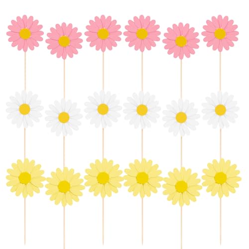 18 Stück Gänseblümchen Deko,Tortendeko Blumen,Papierförmig Gänseblümchen Tortendeko,Blumen Pappbecher Kuchendeko,Tortendeko Gänseblümchen Cupcake Toppers,für Geburtstag und Party Deko Kuchen von TENGEE