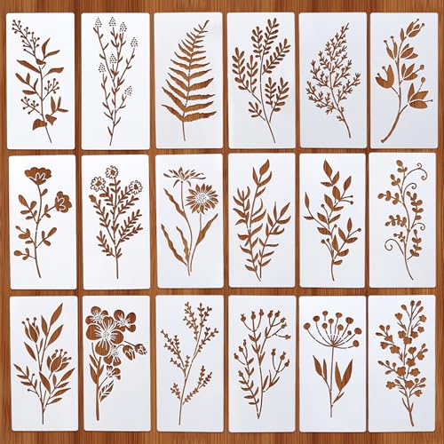 18 Stück Schablonen,Blumen Schablonen Textilgestaltung,Schablonen Malen,Schablonen Wandgestaltung,Stencil Schablonen,Schablonen zum Zeichnen,für Scrapbooking Holz Boden Wand Fliesen von TENGEE