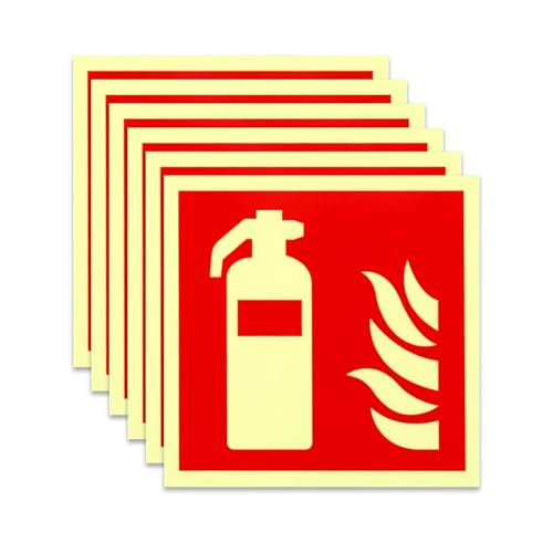 6 Stück Feuerlöscher Schild,Schild Feuerlöscher,Aufkleber Feuerlöscher,Schilder Feuerlöscher Nachleuchtend,Feuerlöscher Klebeschild,PVC Nachleuchtend,für Haus Büro Baustelle und Auto von TENGEE