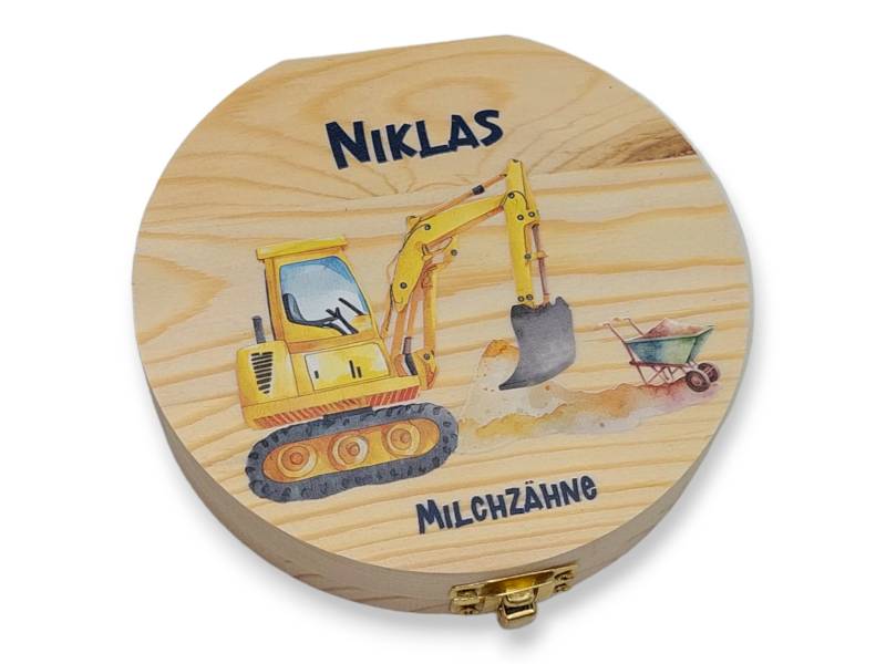 Milchzahndose Personalisiert "Bagger"/Milchzahnbox Aus Holz von TENII