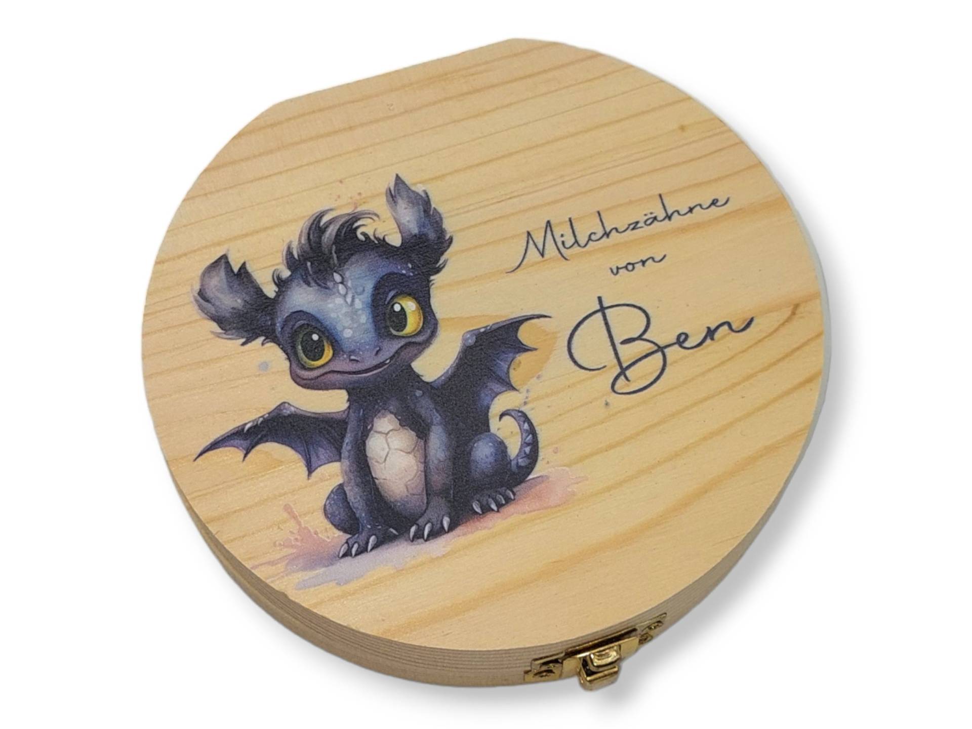 Milchzahndose Personalisiert "Drache Schwarz"/Milchzahnbox Aus Holz von TENII