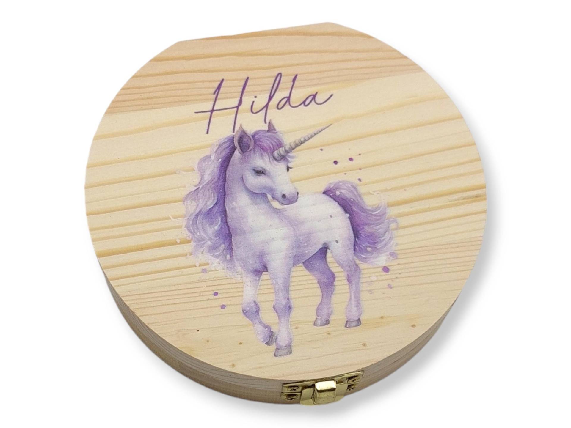 Milchzahndose Personalisiert "Einhorn Lila"/Milchzahnbox Aus Holz von TENII