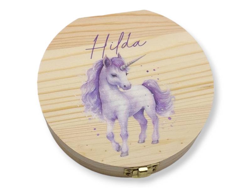 Milchzahndose Personalisiert "Einhorn Lila"/Milchzahnbox Aus Holz von TENII