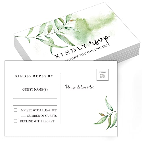 50 Greenery RSVP Postkarten, Antwortkarten, Rsvp Karten, Antwortkarten, perfekt für Hochzeit, Probeessen, Babyparty, Braut, Geburtstag, Verlobung, Junggesellinnenabschied, 10,2 x 15,2 cm. von TENTADO