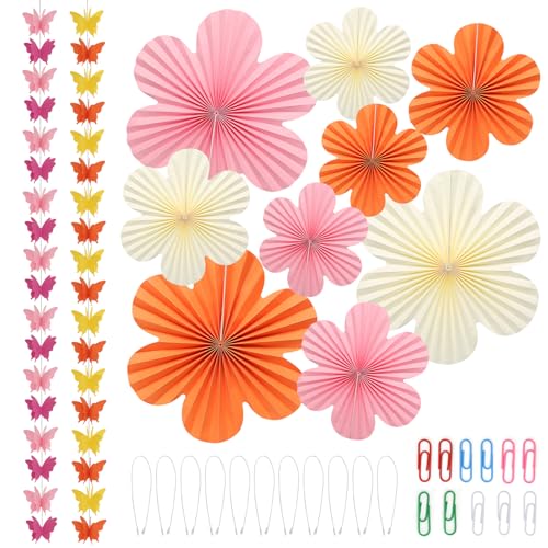 11 Stück Papier Fächer Papierblumen Dekoration, Papierblumen zum Aufhängen Orange Rosa Blumen Papier Blumen Geburtstag Deko für Hochzeit Geburtstag Tischdeko Abschlussfeier Frühling Sommer Deko von TENTHPEO