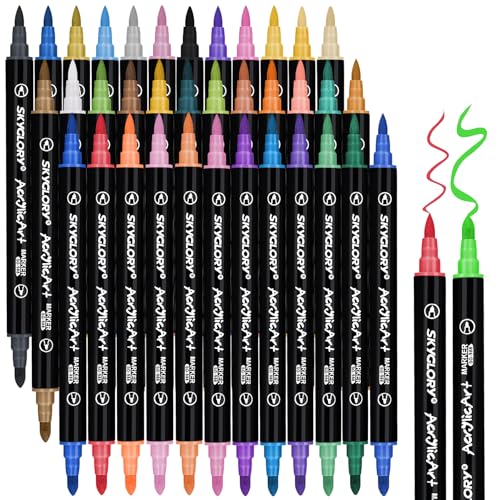 TENXSNUG Acrylstifte für Steine Wasserfest, 36 Farben Doppelspitze Acrylstifte Marker Stift, Permanent Stifte Steine Bemalen Paint Marker Set für DIY Stein, Holz, Leinwand, Papier, Glasmalerei von TENXSNUG