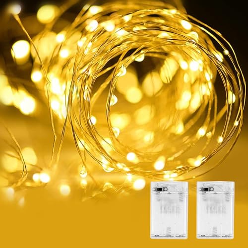 TEOPHA LED Lichterkette Batterie Betrieben, 3M 30 LEDs Micro Silberdraht Lichterkette, Wasserdicht Lichterketten Perfekt Dekoration für Party, Garten, Weihnachten, Zimmer (2 Packung, Warmweiß) von TEOPHA