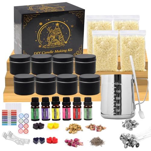 TEPENAR DIY Kerzenherstellung Kit - Kerzen selber Machen Set Duftkerze Geschenke Set mit Sojawachs,Kerzendosen(Schwarz) Dochthalter, Bienenwachs, Schmelztopf Anfänger Candle Starter Set von TEPENAR