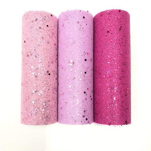 TEQIN Glitzer-Tüll-Rollen, dekorative Tüllstoff-Rolle, Pailletten-Tüll-Gaze, Rolle für Hochzeit, Party, Dekoration, flauschiger Rock, Näh-Dekor, 4# Pink von TEQIN