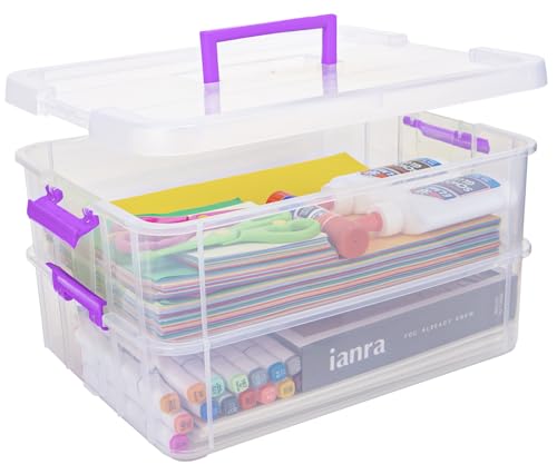 TERGOO 2-lagige Kunststoff-Aufbewahrungsbehälter mit Deckel, Mehrzweck-Aufbewahrungsbox, transparent, stapelbar und tragbar, zum Organisieren von Kunst und Handwerk, Nähen, Make-up, Nagelzubehör von TERGOO