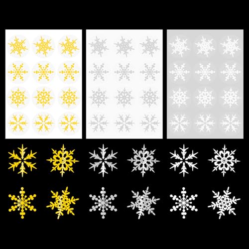 15 Blatt Schneeflocken-Aufkleber, 180 Stück Aufkleber Weihnachten, Weihnachtsdekorationen, Weihnachtskarten, Fensterbilder Weihnachten, für Geschenk Dekoration(Gold + Silber + Weiß) von TERJBG