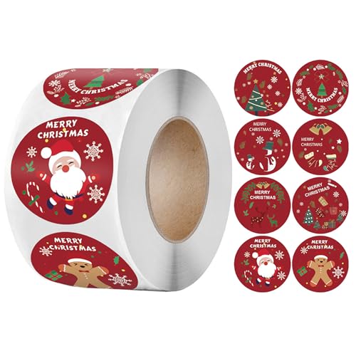 500 Stück Weihnachtssticker, Weihnachtsaufkleber Selbstklebend Geschenketiketten Weihnachten Sticker Rolle Deko Aufkleber für Weihnachtskarten Geschenktaschen Papiertüten von TERJBG